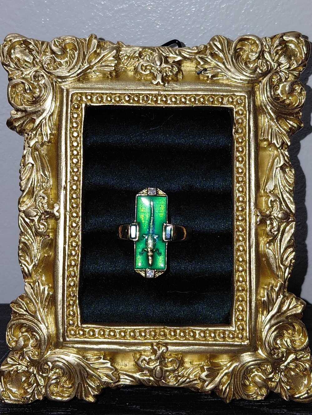 Gold Ring with Turquoise Green Inlay and Cross Accent - Picture 11 of 14